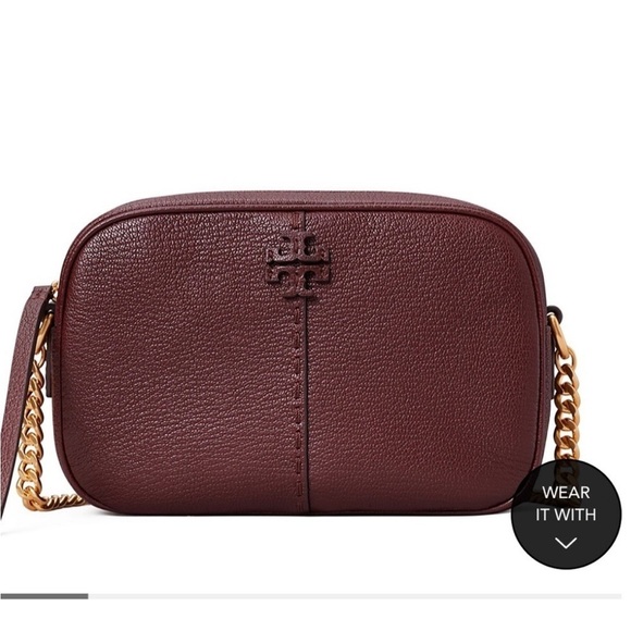 Tory Burch wine MCGRAW TEXTURED LEATHER CAMERA BAG
